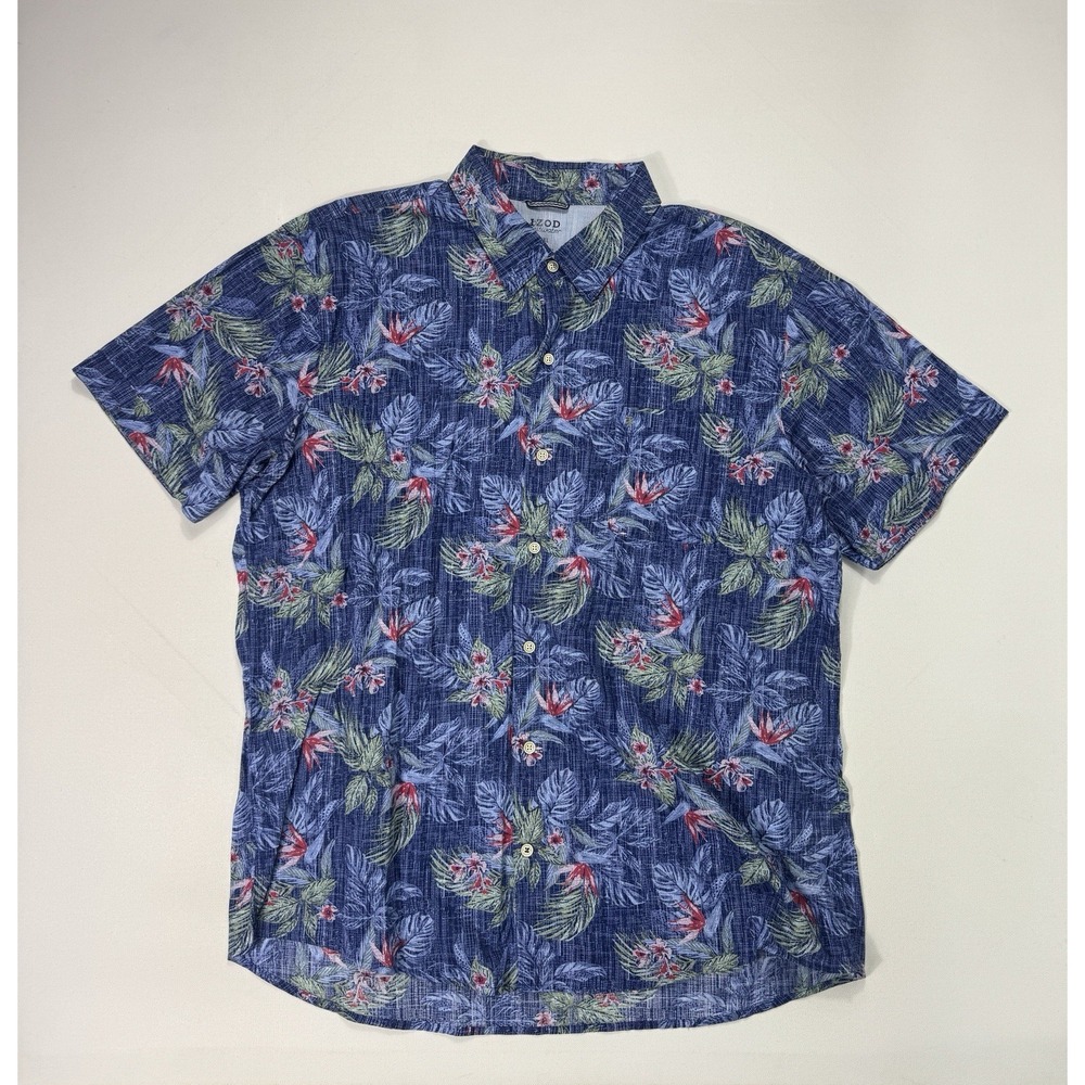Izod Saltwater Men 2XL Floral Button Shirt Tropical Hawaiian Blue Summer XXL